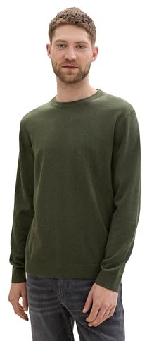 TOM TAILOR Herren Basic Crewneck Pullover aus Baumwolle, 36230 - Rosin Green Melange, M