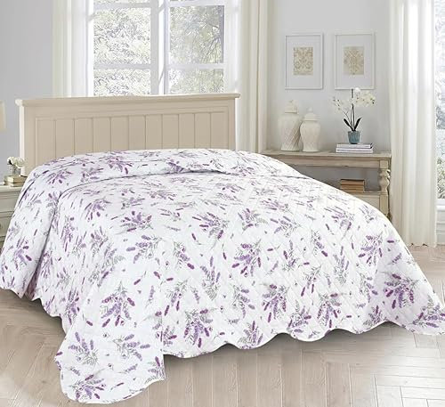 il dolce stile della tua casa trapuntino estivo matrimoniale/singolo/piazza e mezza copriletto trapuntato 100 grammi stampa multicolor (lavanda, matrimoniale)