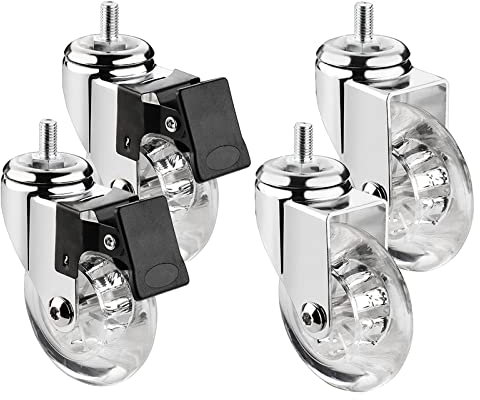 Ein Satz von 4 Lenkrollen für Möbel, Ø 75 mm, mit Gewindestiften M8 x 15, M10 x 15 und Kugellagern, transparente Gummi-Lenkrollen, Transport (Größe: 3 Zoll-M8 x 15 mm, Farbe: 2 gebremst + 2)
