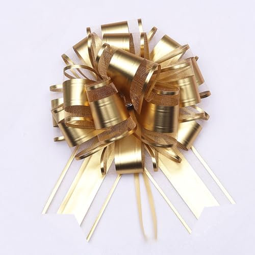 Große Geschenk Schleife,6 Stück Große Geschenkschleife mit Geschenkband, Ziehschleife ø 18cm,Riesen Schleife Geschenk, Große Pull Bow für Auto Dekor Hochzeit Geburtstag Weihnachten,Dekoschleifen,Gold