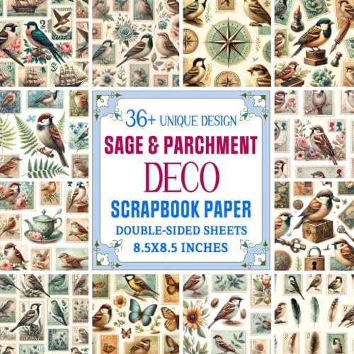 Sage & Parchment Deco Scrapbook Paper: 36+ Elegant Double-Sided Sheets for Scrapbooking, Mixed Media Collage, Ephemera