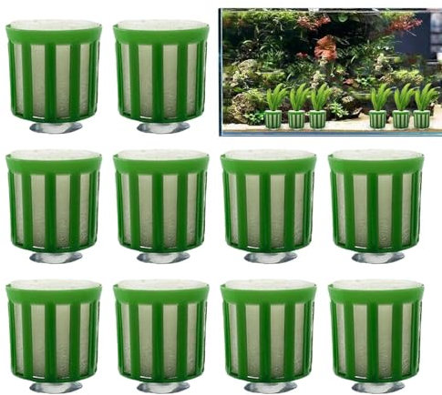 Fixed for Aquatic Plants - 10 Pieces Aquarium Plant Fix Basket Set Aquarium Landscape Decoration | Aquarium Accessories with 1 Basket, 1 Suction Cup, Sponge as Set for Fish Tank, Aquarium