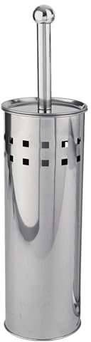 Toilet Brush & Holder Metal Toilet Brush Attached Lid Toilet Cleaner BrushFree Standing Loo Reflective Brush with Bristles (4, Silver)