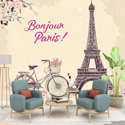 Papier Peint Panoramique France romantique Paris Tour Eiffel, 150 x 105 cm Beige Papier Peint Intissé Personnalisé Photo Murale pour Salon Chambre d'enfants restaurant Appartement Décoration Murale
