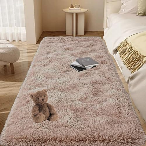 GOUTUI Teppich Schlafzimmer Flauschig 120 x 380 cm Weich & Schmutzabweisend Shaggy Weich Teppich Wohnkultur für Schlafzimmer Kinderzimmer Wohnzimmer, Beige