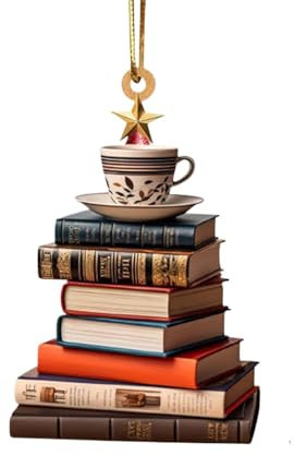 Weihnachtsdeko Anhänger, Weihnachtsbaum Anhänger Weihnachtlicher Baumschmuck Personalisiert Kreative Weihnachtsbaum mit Büchern Anhänger für Wandfenster Tür Baum Urlaub Party (2D Anhänger)