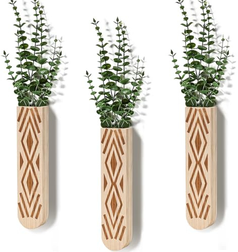 Sawoake Wooden Wall Planter Set of 3 - Modern Bohemian Home Decor for Living Room, Bedroom, Bathroom - Beige Finish Planter for Dried Flowers, Faux Greenery, Indoor Plants