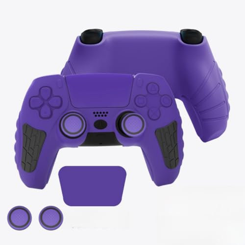wigmoa XP-1 PS5 Controller Silicone Grip Cover Case with Thumb Grips, Joystick Protectors, and Anti-Slip Skin – Compatible with PS5. (Purple/Black)