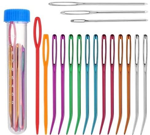 17 Stück Nähnadeln Einfädelhilfe Stopfnadel Set Garnnadel Stumpfe Nadeln mit Großen Augen Wollnadel zum Vernähen Edelstahl Garnstricknadeln Stumpfe Nadel Gebogene Spitze zum Stricken Häkeln