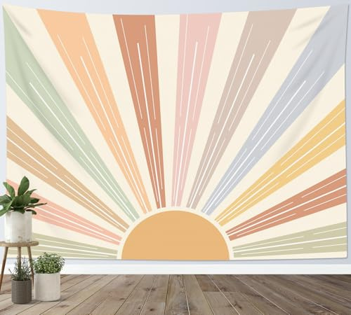 LB Wandteppich Böhmisch gestreift Wandtuch Vintage Sonne Wandbehang Abstrakt Geometrisch Tapisserie für Wohnzimmer Schlafzimmer Wohnheim Wanddeko,150x130cm