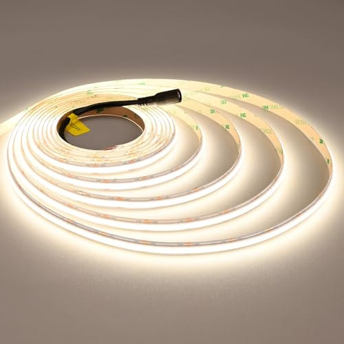 JOYLIT 24V COB LED Streifen 5M 4000K Naturweiß 2200LM/M Sehr Hell Innen, UL CE PRO 288LEDs/M CRI 92+ 19W/M Dimmbar LED Band Selbstklebend, 120° Weiße LED Strip Beleuchtung (Netzteil Nicht Enthalten)