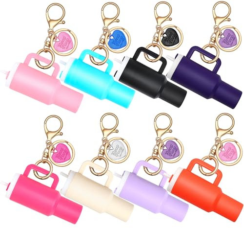 Pyotivol 8pcs Mini Tumbler Keychain for Stanley Cup Cute Key Chain Charms Chapstick Holder for Women Purse Handbag Backpack, Multi, XL
