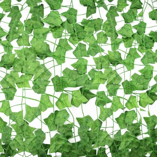 Surplex Paquete de 16 guirnaldas de hiedra artificial de 6.9 pies, vides falsas realistas para decoración de pared de habitación y jardín para interiores y exteriores, hojas verdes, plantas falsas