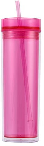 Vasos altos y delgados de acrílico de 16 onzas para mujer, marco grande (rosa intenso, talla única)