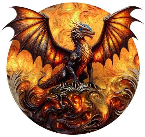 Holzpuzzle Erwachsene, 300 Teile Drache Fiery Dragon Holz Puzzle, Unregelmäßige Einzigartige Form Puzzleteile, Geburtstagsgeschenk Für Erwachsene Und Kinder, C