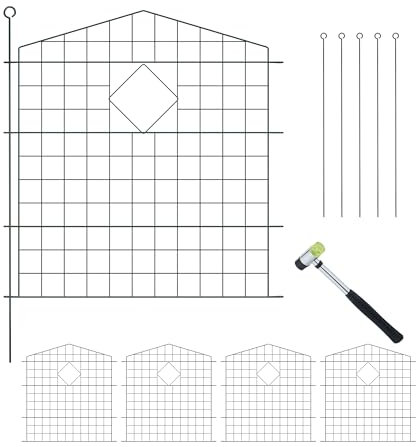 Relaxdays Teichzaun, 5 Zaunelemente, HB je 78x75 cm, Garten, Begrenzungszaun Oberbogen, zum Stecken, Metall, dunkelgrün