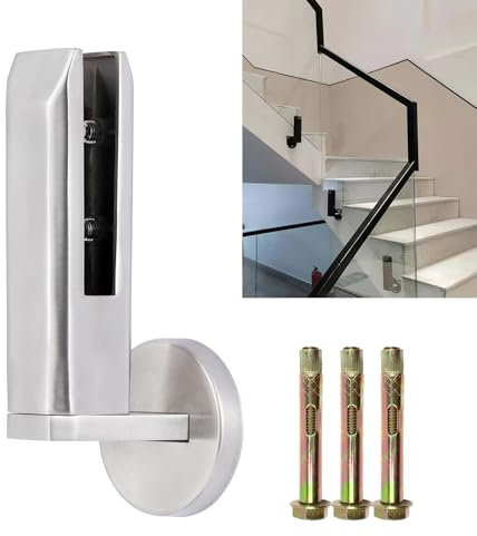 KMERCE Schwere Glasklemme für Leibschutz,Stehende Glasklemme, Halterung für Zäune aus Glas für Pool, aus Edelstahl, Befestigungsklemme L für Geländer, Balkon, Treppengeländer (1, Edelstahl)