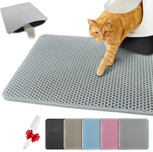 Blissstorm Katzenklo Matte 30X30cm,Doppelschicht EVA Katzenmatte, Grau | Wasserundurchlässig - Geruchsneutral & Anti-Rutsch Katzenstreumatte , Einfache Reinigung katzenklomatte für Alle Katzen