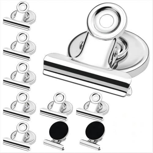 MOXYOY 10pcs Strong Anti-Scratch Magnetic Clip, Multi-Functional Bulldog Clip Refrigerator Stickers, Whiteboard Magnet, Office Home - Silver