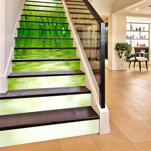 FLFK 3D Grünes Gras und Wasser Selbstklebend treppenaufkleber Wandmalerei Vinyl Treppe Steigleitung Abziehbilder 39.3Zoll x7.08Zoll x 15stücke