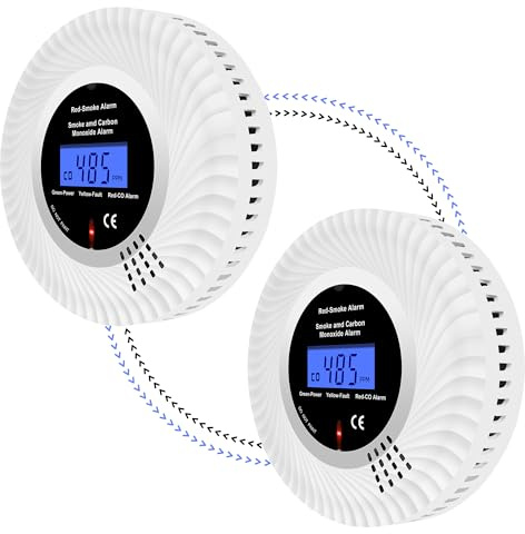 Scondaor Rilevatore di Fumo e CO Combinato Collegato Wireless, Rilevatore di Monossido di Carbonio Collegati in Rete, Allarme fumo con batteria da 10 anni, Allarme fumo e CO, 2 Pezzi