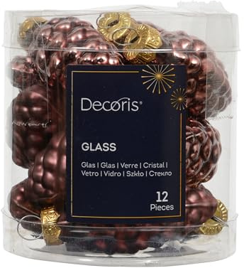 Kaemingk Christbaumschmuck Zapfen Glas 6cm x 12 Stück Christbaumkugeln Weihnachtsbaumkugeln für Weihnachten - Christbaumschmuck & Weihnachtsbaumschmuck - Kastanienbraun