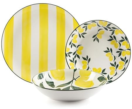 Excelsa Positano Service de vaisselle en porcelaine avec motif citrons, 18 pièces