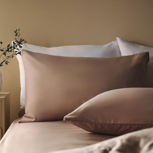 Brentfords Housewife Pillowcases 2 Pack, Soft Microfibre Pillowcases with Envelope Closure Wrinkle & Fade Resistant Standard Size Plain Pillow Cases, Mink - 48 x 74cm