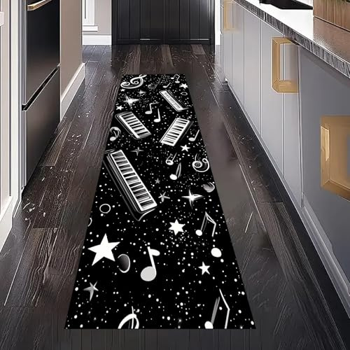 Gaqinhh Barock Blumen Teppich Läufer Flur Küchenteppich Waschbar rutschfest 60x120 cm, Schwarzweiß Muster Ornament Barock Teppichläufer für Bettumrandung Schlafzimmer Küchenläufer Eingangsbereich