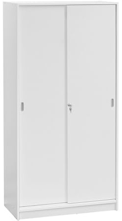 Générique Armoire Haute Bois H 180 x L 90 cm Portes coulissantes Essens (Blanc)