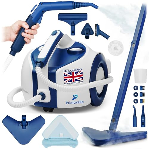 Primavella - Steam Cleaner - 1800 Watts, 3.5 Bar Pressure, 1.5 Litre Tank - 16 Accessories for Cleaning Bathroom, Kitchen, Tiles, Glass, Floors, Joints, Upholstered Furniture, Sofa, Car