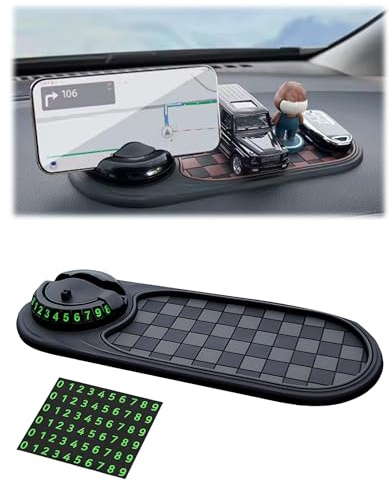 Yotlein Tappetino Antiscivolo Auto, Tappetino Antiscivolo Multifunzione per Auto, Auto Universal Phone Holder, Multifunctional Car Anti Slip Mat, with Temporary Parking Numbe