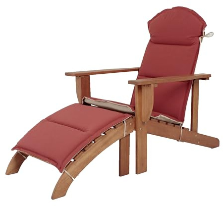 DELUKE Adirondack-Stuhl Markus mit Auflage Natur Eukalyptus | Liegestuhl Adirondack Gartenstuhl Sonnenliege
