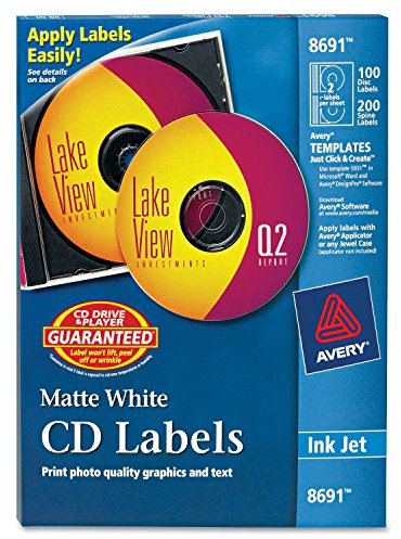 Inkjet CD/DVD Labels, Matte White, 100/Pack, Sold as 1 Package