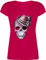 T-Shirt Damen V Ausschnitt - Kompatibel Oktoberfest - Totenkopf mit Filzhut - M - Fuchsia - mädchen trachtenshirt Trachten-Tshirt bayrische Skull Tshirt Shirt trachtenshirts bayrisch bayernhut