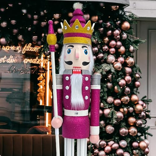 CDL 180cm 6Ft Tall Life-Size Large/Giant Purple Glitter Christmas Wooden Nutcracker King Ornament On Stand Holds Scepter For Indoor Outdoor Xmas/Event/Wedding Decoration(6 Feet, King Purple K32)
