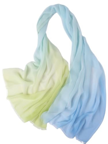 Prettystern - Elegant Damen 100% Georgette Seide Farbverlauf Oversize Stola Schal mit Kurzen Fransen - Tie Dye 6