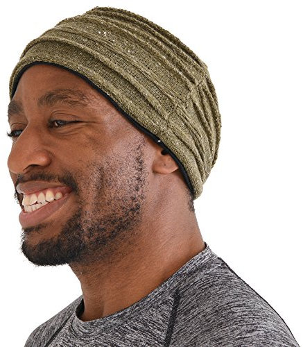 Bandeau Cheveux Homme Turban Hiver - Cache Oreille Femme Tricot Serre Tete Homme Chauffant Ski Avec Doublure Coton Bio Accessoire Chimio Made in Japan Kaki