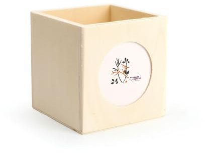 Pot à crayon carré en bois avec cadre photo - 10 x 10 cm