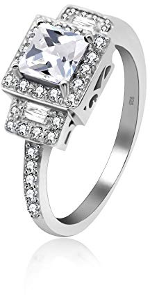 Uloveido Silber 925 Cushion Cut Zirkonia Hochzeit Verlobungsringe für Frauen, Square Cross Ring Geschenk für den Abschluss, Platin vernickelt (3g, Weiß, Größe 59) JZ102