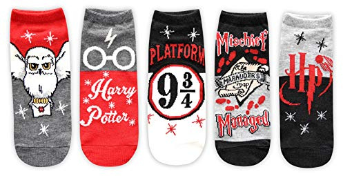Harry Potter Hedwig Marauders Map Platform 9 3/4 Juniors/Womens 5 Pack Ankle Socks