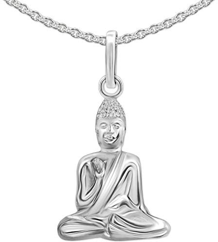 CLEVER SCHMUCK Set Silberner Anhänger Kleiner Buddha 16 x 13 mm sitzend glänzend poliert mit Erbskette 42 cm Sterling Silber 925