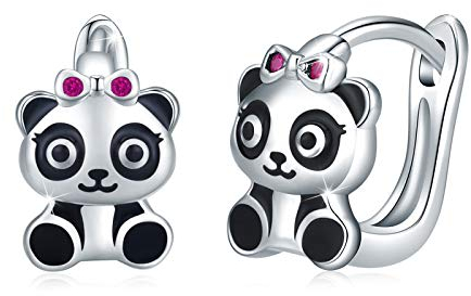Panda Ohrringe Creolen Mädchen 925 Sterling Silber Kinder Ohrringe Creolen Klein Ohrringe Kreolen für Damen Durchmesser 10mm Klappcreolen Panda Tier Ohrringe für Damen Mädchen Mutter Tochter Freunde