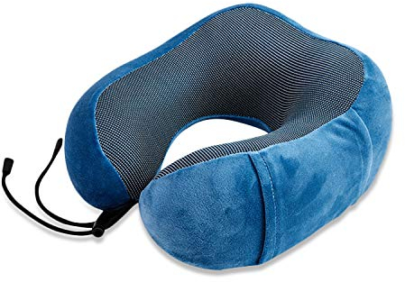 FANDARE Nackenkissen Reisekissen aus Memory-Schaum Neck Pillow Nackenhörnchen Komfortabel Verstellbares Nackenstützkissen Kissen mit maschinenwaschbar für Flugzeug/Auto/Zug Reisen,Zuhause,Büro Blau