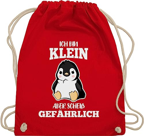 Shirtracer Turnbeutel Rucksack - Sprüche Statement mit Spruch - Ich bin klein aber scheiß gefährlich Pinguin weiß - Unisize - Rot - sportbeutel+spruch spruechen kindergarten beutelrucksäcke