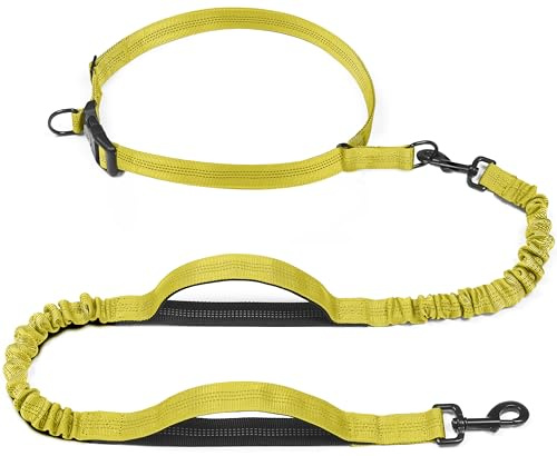 iYoShop Einziehbare Hundeleine mit zwei Griffen, Bungee-Hüftleine für kleine, mittelgroße und große Hunde (mittel/groß, 11,3–68 kg, Blazing Yellow)