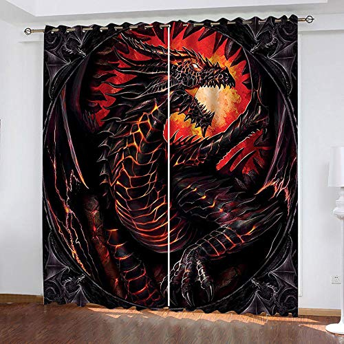 zpangg Verdunkelungsvorhang Kräuselband Böser Drache Mit Ösen Gardine Für Schlafzimmer, Kinderzimmer 2 Stück Verdunkelungsvorhänge Farbige Vorhänge 150×166Cm