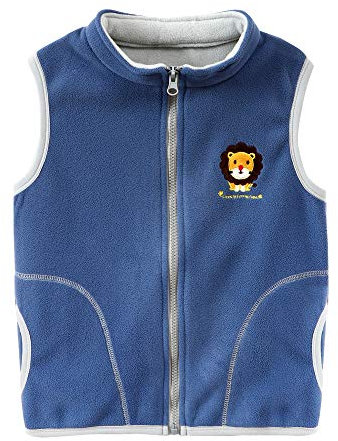 Gilet in Pile per Bebè Bambini Bambine Ragazzi con Colletto Rialzato e Cerniera Giacca per Bambini Senza Maniche Motivo Leone del Fumetto Blu Scuro Taglia del Produttore 100