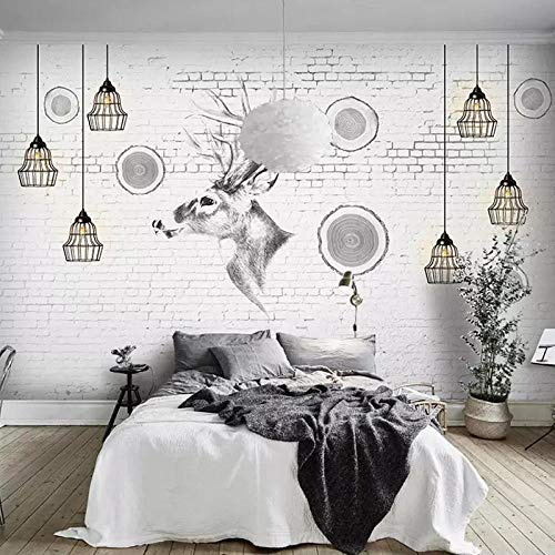 Nordic Minimalist Modern Tv Background Wall Paper Living Room Bedroom Mural Geometric Elk Head Film and Television Wall Cover Custom 3D Wallpaper Paste Living Room The Wall for bedroom-250cm×170cm