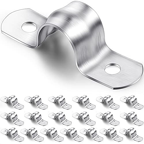 Hotop 20 Pcs 304 Stainless Steel Pipe Clamp, 12mm U-Shaped Tube Clip with Two Holes for Water/Gas Hose
